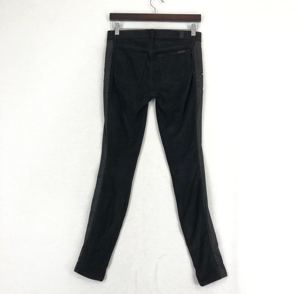 7 For All Mankind Women's Size 26 Black Mixed Media Faux Suede Zip Skinny Pants - Picture 2 of 13